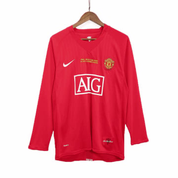 Men's Replica Nike Manchester United Home Long Sleeve Jersey 07/08