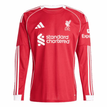 Men's Replica adidas Liverpool Home Long Sleeve Jersey 25/26