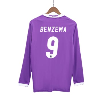 Men's Replica adidas Real Madrid Away Long Sleeve Jersey 16/17 BENZEMA #9