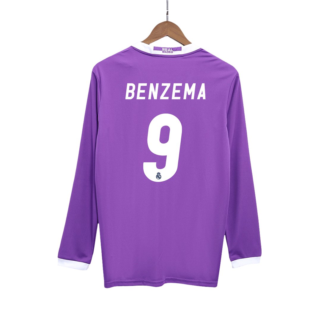 Men's Replica adidas Real Madrid Away Long Sleeve Jersey 16/17 BENZEMA #9