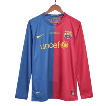 Men's Replica Nike Barcelona Home Long Sleeve Jersey 08/09