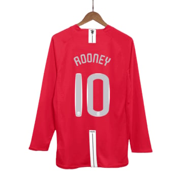 Men's Replica Nike Manchester United Home Long Sleeve Jersey 07/08 ROONEY #10