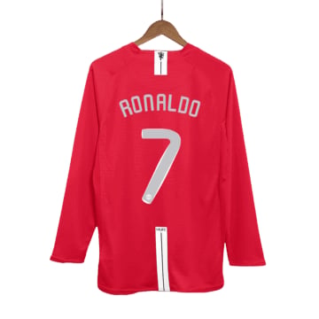 Men's Replica Nike Manchester United Home Long Sleeve Jersey 07/08 RONALDO #7