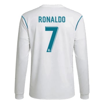 Men's Replica adidas Real Madrid Home Long Sleeve Jersey 17/18 RONALDO #7