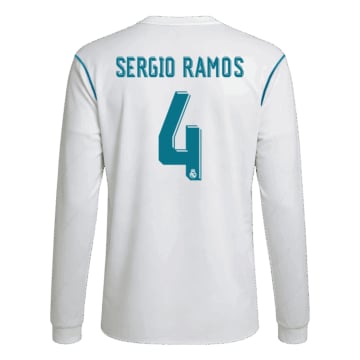 Men's Replica adidas Real Madrid Home Long Sleeve Jersey 17/18 SERGIO RAMOS #4