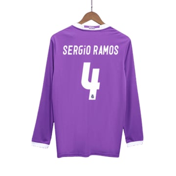 Men's Replica adidas Real Madrid Away Long Sleeve Jersey 16/17 SERGIO RAMOS #4