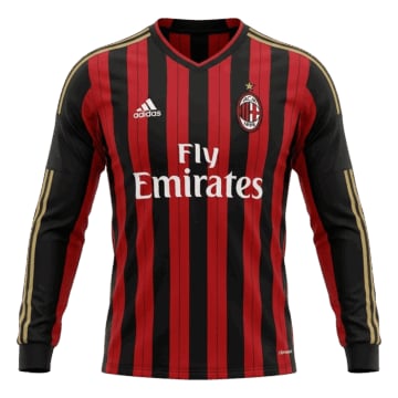 Men's Replica adidas AC Milan Home Long Sleeve Jersey 13/14