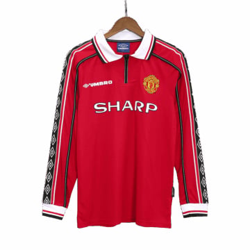 Men's Replica Umbro Manchester United Home Long Sleeve Jersey 98/99