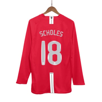 Men's Replica Nike Manchester United Home Long Sleeve Jersey 07/08 SCHOLES #18