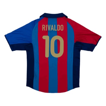 Men's Replica Nike Barcelona Home Jersey 01/02 RIVALDO #10